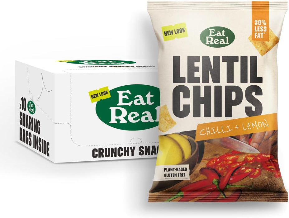 Eat Real Lentil Chips 10 x 95g – Plant-Based, Gluten-Free, and 30% Less Fat | Delicious & Crunchy Snacks