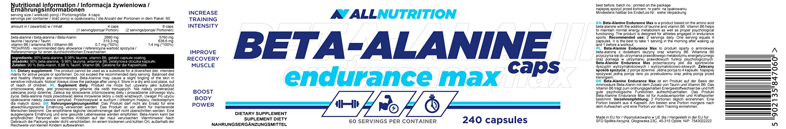 Allnutrition Beta-Alanine Endurance Max - 240 caps | High-Quality Beta-Alanine | MySupplementShop.co.uk