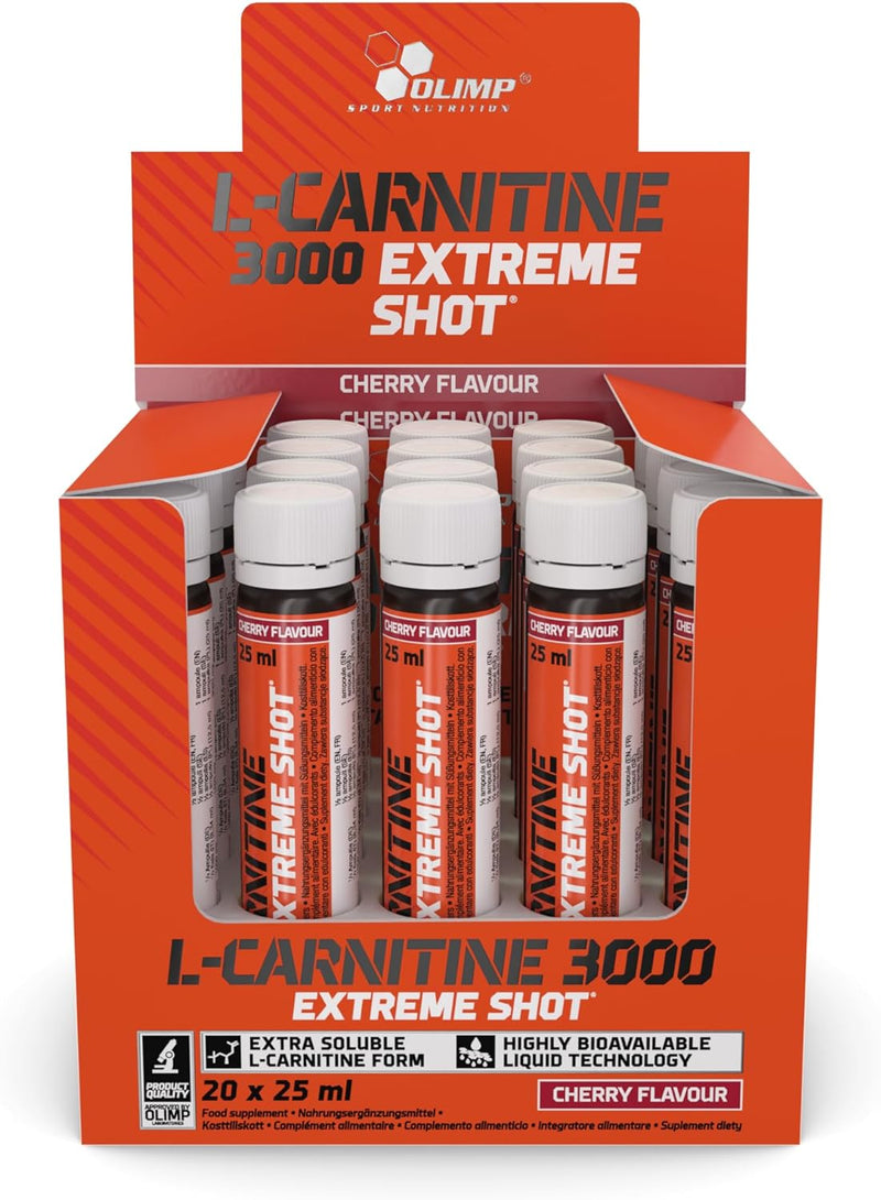 Olimp Nutrition L-Carnitin 3000 Extreme Shot, Kirsche – 20 x 25 ml.