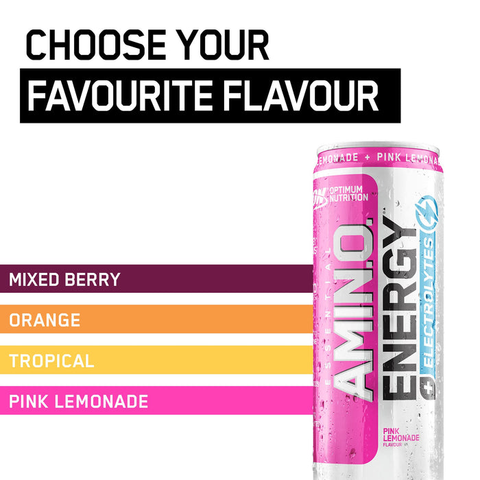 Optimum Nutrition Essential Amino Energy + Electrolytes 24x250ml Pink Lemonade - Diet Shakes at MySupplementShop by Optimum Nutrition