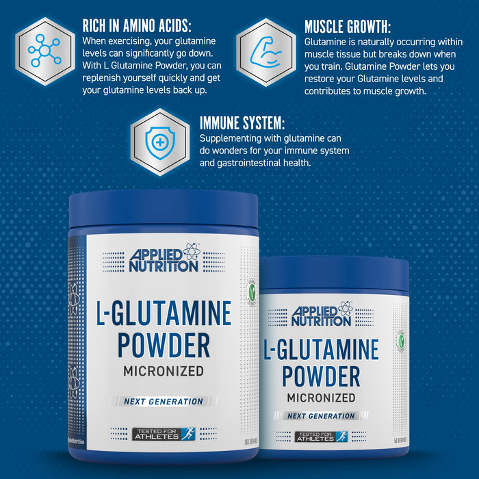 Applied Nutrition L-Glutamine Powder, Micronized 250g, 50 Servings - L-Glutamine, Glutamine at MySupplementShop by Applied Nutrition