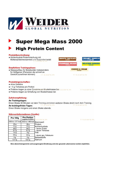 Mega Mass 2000, Strawberry Delight - 3000g