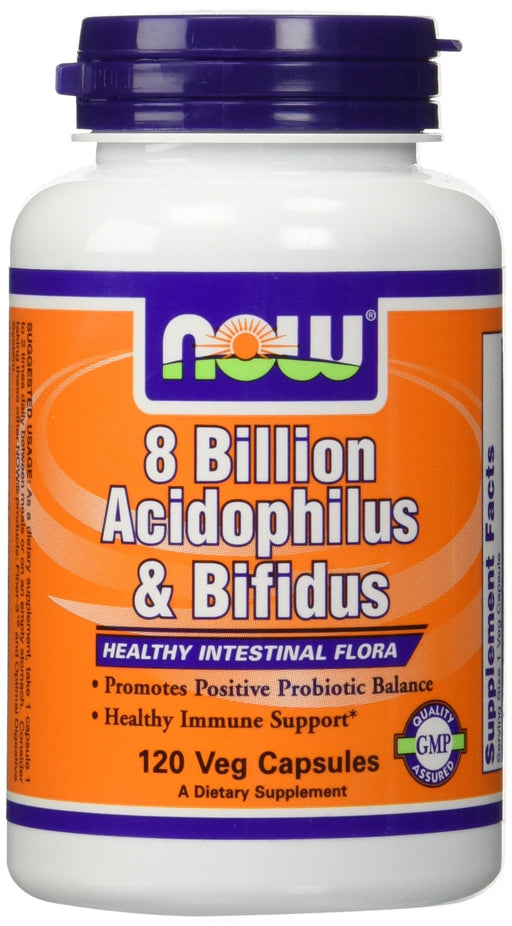 NOW Foods 8 Billion Acidophilus & Bifidus - 120 vcaps | High-Quality Bacterial Cultures | MySupplementShop.co.uk