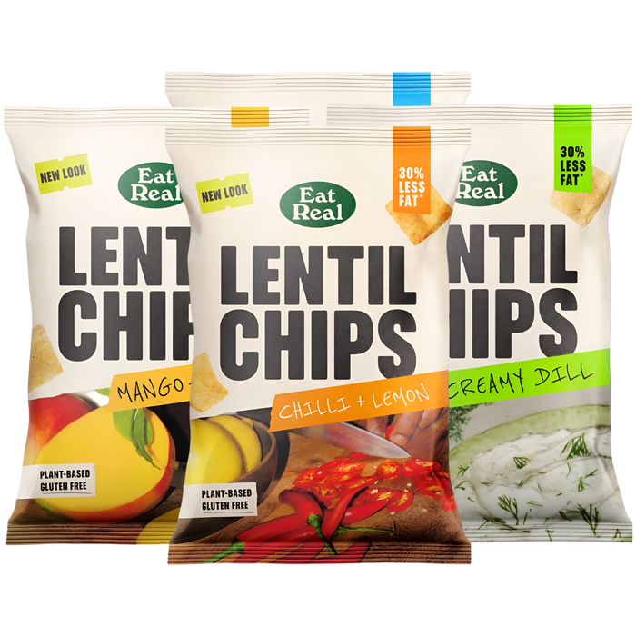 Eat Real Lentil Chips 10 x 95g – Plant-Based, Gluten-Free, and 30% Less Fat | Delicious & Crunchy Snacks