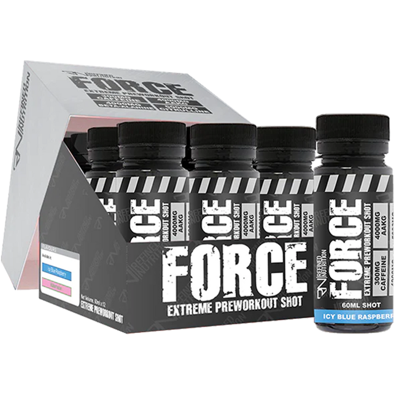 Refined Nutrition FORCE Pre-Workout Shots 12 x 60ml Icy Blue Raspberry | Premium Pre Workout at MYSUPPLEMENTSHOP.co.uk