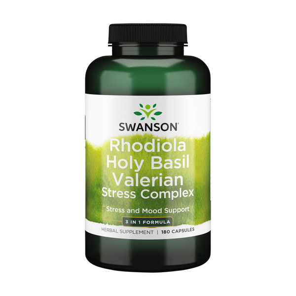 Swanson Rhodiola Holy Basil Valerian Stress Complex - 180 caps - Health and Wellbeing at MySupplementShop by Swanson