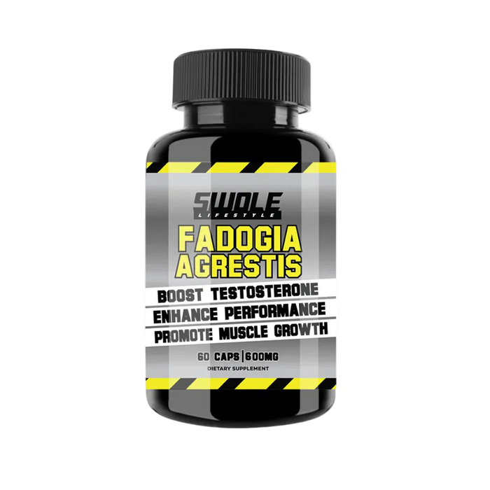 Supplement bottle labeled 'Fadogia Agrestis' on a white background
