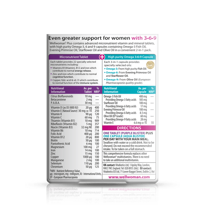 Vitabiotics Wellwoman Plus Omega 3.6.9 Capsules 28 & 56 Tablets - Multivitamins at MySupplementShop by Vitabiotics