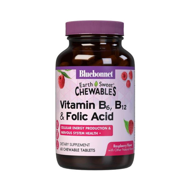 Bluebonnet Earthsweet Chewables Vitamin B6, B12 &amp; Folic Acid 60 Raspberry Tablets | Premium Supplements at MYSUPPLEMENTSHOP