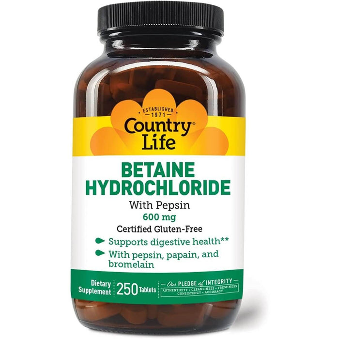 Country Life Betaine Hydrochloride with Pepsin 600mg 250 Tablets - Digestive Health at MySupplementShop by Country Life