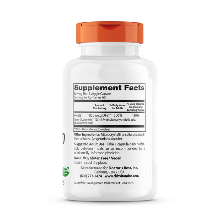 Doctor's Best Fully Active Folate 800, 800 mcg 60 Veggie Capsules | Premium Supplements at MYSUPPLEMENTSHOP