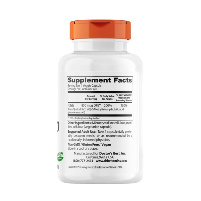 Doctor's Best Fully Active Folate 800, 800 mcg 60 Veggie Capsules