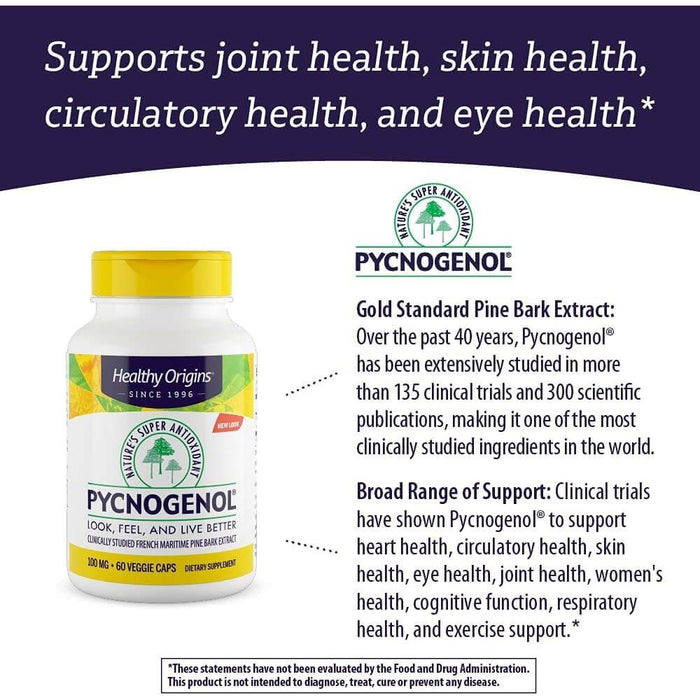 Healthy Origins Pycnogenol 100 mg 60 Veggie Capsules - Skin Care at MySupplementShop by Healthy Origins