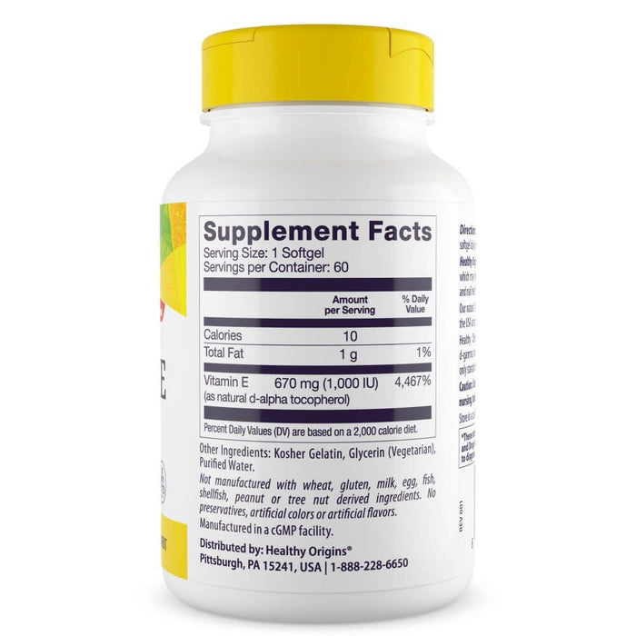 Healthy Origins Vitamin E 1,000iu 60 Softgels | Premium Supplements at MYSUPPLEMENTSHOP