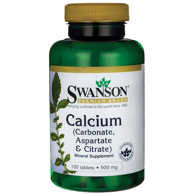 Swanson Calcium (Carbonate, Aspartate & Citrate), 500mg - 100 tabs