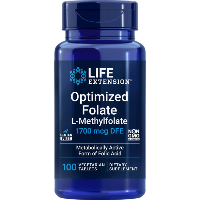 Life Extension Optimized Folate L-Methylfolate 1700mcg DFE 100 Vegetarian Tablets - Vitamins & Minerals at MySupplementShop by Life Extension