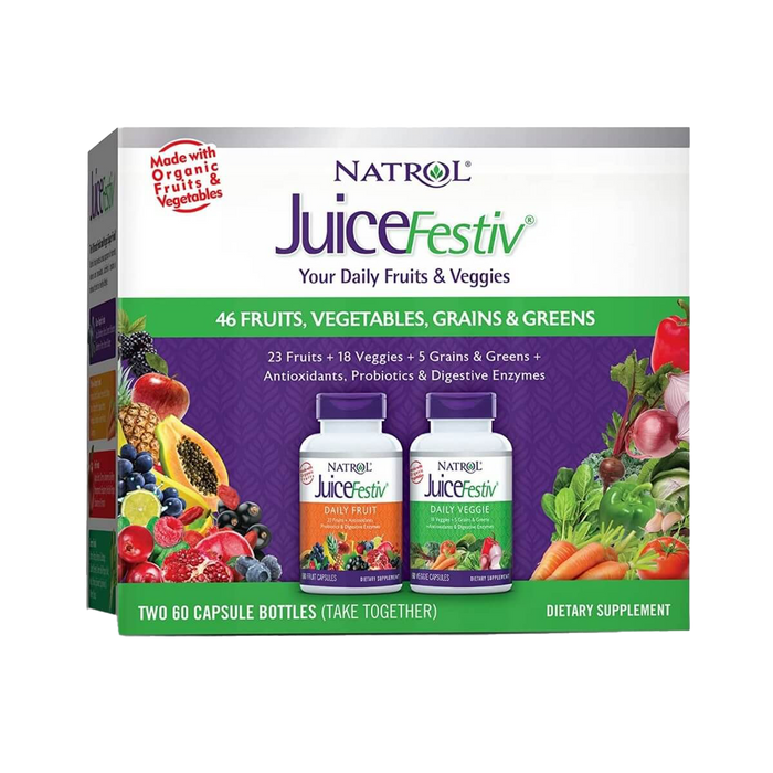 Natrol JuiceFestiv, Daily Fruit & Daily Veggie - 2 x 60 Capsules Bottles