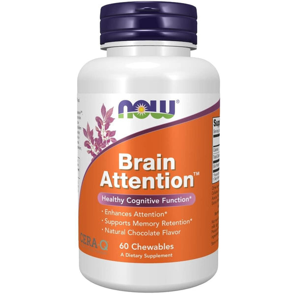 NOW Foods Brain Attention 60 Chewable Tablets | Premium Supplements at MYSUPPLEMENTSHOP