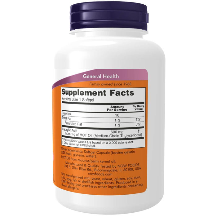 NOW Foods Caprylic Acid 600 mg 100 Softgels | Premium Supplements at MYSUPPLEMENTSHOP