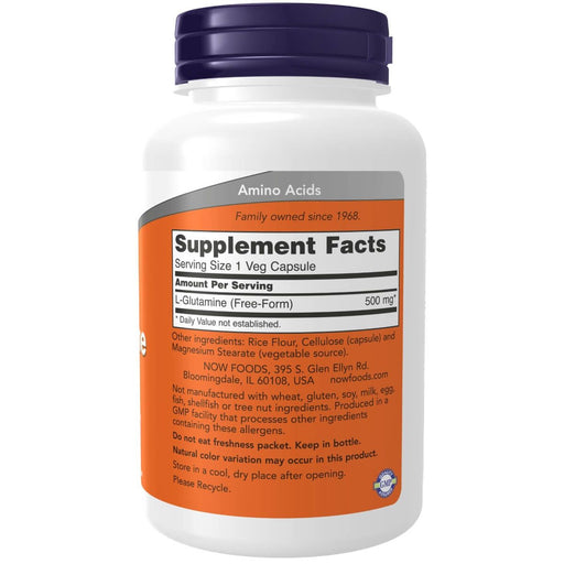 NOW Foods L-Glutamine 500 mg 120 Veg Capsules | Premium Supplements at MYSUPPLEMENTSHOP