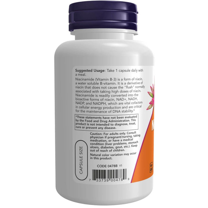 NOW Foods Niacinamide (Vitamin B-3) No Flush 500 mg 100 Capsules | Premium Supplements at MYSUPPLEMENTSHOP