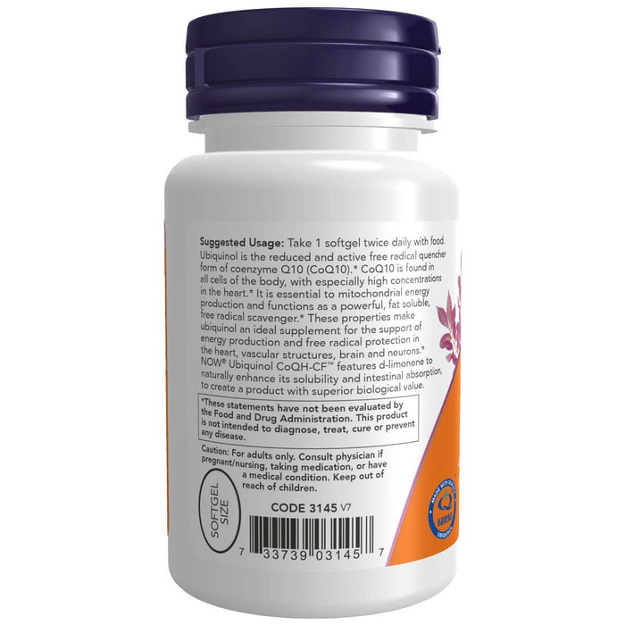 NOW Foods Ubiquinol CoQH-CF 50 mg 60 Softgels | Premium Supplements at MYSUPPLEMENTSHOP