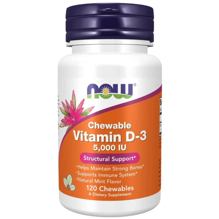 NOW Foods Vitamin D-3 5,000 IU 120 Mint Flavour Chewables