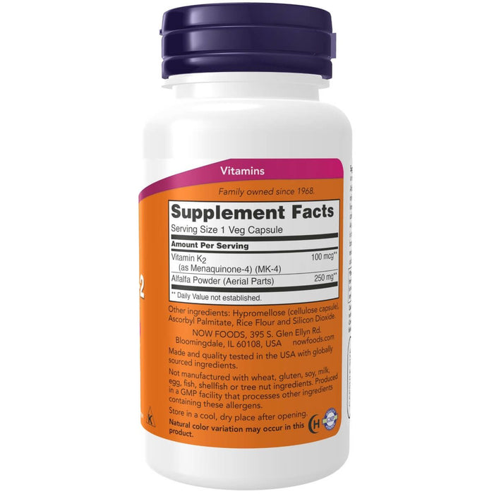 NOW Foods Vitamin K-2 100 mcg 100 Veg Capsules | Premium Supplements at MYSUPPLEMENTSHOP