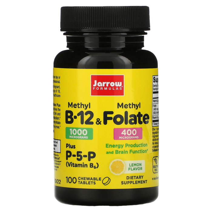 Jarrow Formulas Vitamin Methyl B-12 & Methyl Folate 100 Lemon Chewable Tablets