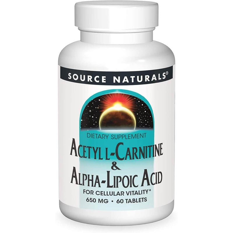 Source Naturals Acetyl L-Carnitine &amp; Alpha-Lipoic Acid 650mg 60 Tablets | Premium Supplements at MYSUPPLEMENTSHOP