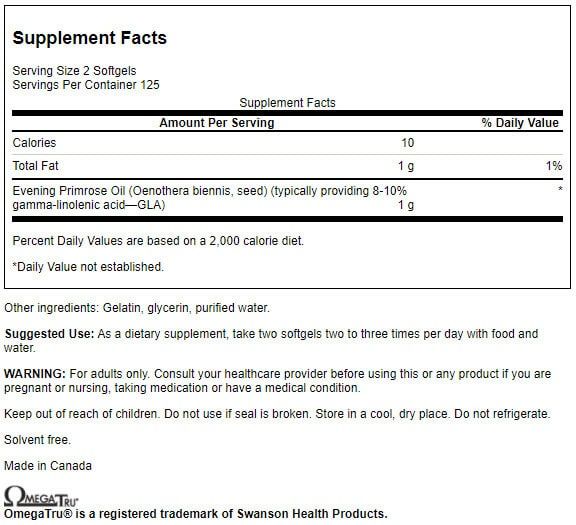 Swanson Evening Primrose 500mg 250 Softgels - Skin Care at MySupplementShop by Swanson