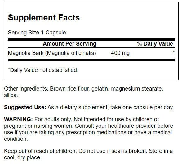 Swanson Full Spectrum Magnolia Bark 400mg 60 Capsules - Health and Wellbeing at MySupplementShop by Swanson