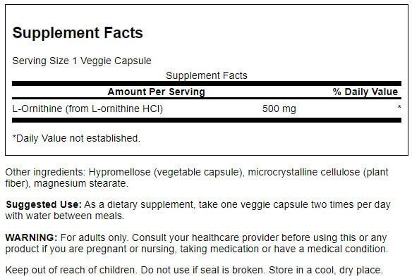 Swanson L-Ornithine 500 mg 60 Veggie Capsules | Premium Supplements at MYSUPPLEMENTSHOP