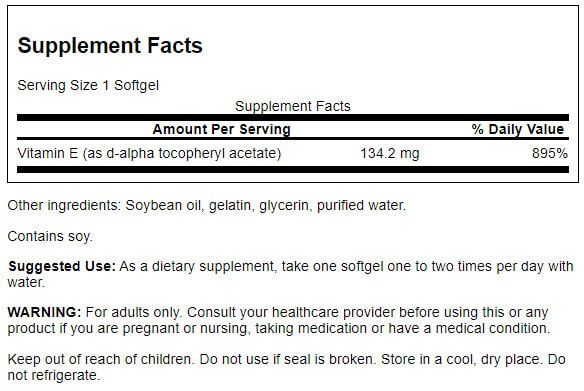 Swanson Natural Vitamin E 200iu (134.2 mg) 250 Softgels | Premium Supplements at MYSUPPLEMENTSHOP