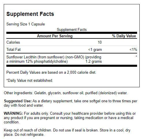 Swanson Sunflower Lecithin 1,200 mg 90 Softgels - Health and Wellbeing at MySupplementShop by Swanson