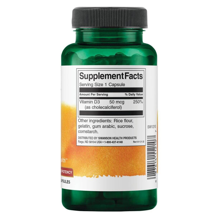 Swanson Vitamin D3 Higher Potency 2,000 IU (50 mcg) 250 Capsules - Vitamins & Minerals at MySupplementShop by Swanson