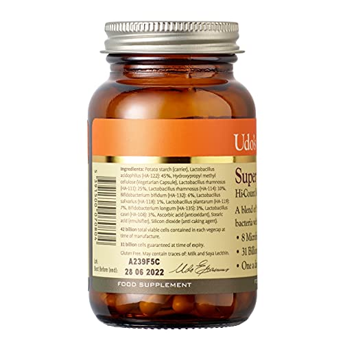 Udo's Choice Super 8 Hi Count Microbiotics Supports Bowels and Digestive Health One a day Probiotics - 42 Billion Cell Count -8 Microbiotic Strains - 30 Capsules | High-Quality Bacterial Cultures | MySupplementShop.co.uk