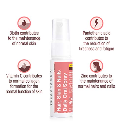 BetterYou Hair Skin & Nails Daily Oral Spray | Developed in Partnership with Madeleine Shaw | 25ml | Natural Orange Peach and Mango Flavour | Multivitamin and Mineral | High-Quality Combination Multivitamins & Minerals | MySupplementShop.co.uk