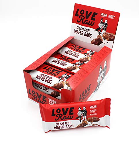 LoveRaw Creamy Hazelnut Wafer Vegan Chocolate Bar Full Case 12 Packs (2 Cream Filled Bars per Pack) Palm Oil Free Nothing Artificial Natural Ingedients | High-Quality Health Foods | MySupplementShop.co.uk