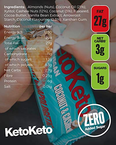 KetoKeto Bar 12x50g Coconut Cashew | High-Quality Sports Nutrition | MySupplementShop.co.uk