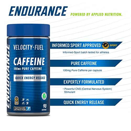 Applied Nutrition Endurance Pure Caffeine Capsules 100 Unflavoured | High-Quality Fat Burners | MySupplementShop.co.uk