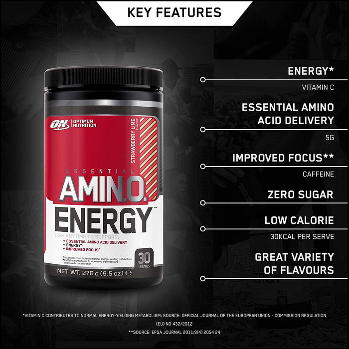 Optimum Nutrition Amino Energy Pre Workout Powder Keto Friendly with Beta Alanine Caffeine Amino Acids and Vitamin C 30 Servings 270g | High-Quality Amino Acids and BCAAs | MySupplementShop.co.uk