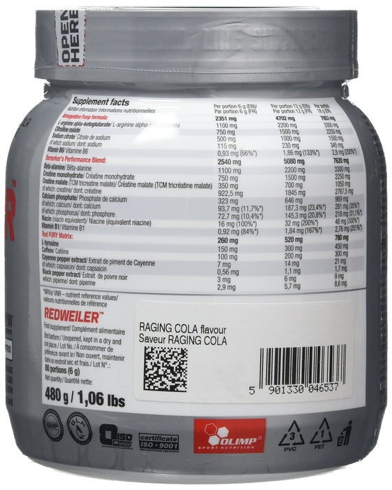 Olimp Nutrition RedWeiler, Raging Cola - 480 grams | High-Quality Nitric Oxide Boosters | MySupplementShop.co.uk