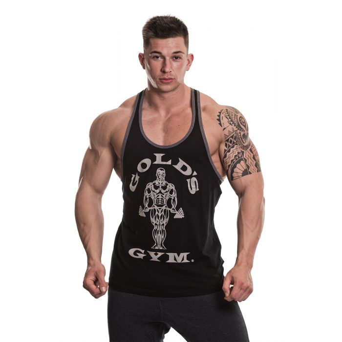 Golds Gym Muscle Joe Contrast Stringer - Black/Grey Marl