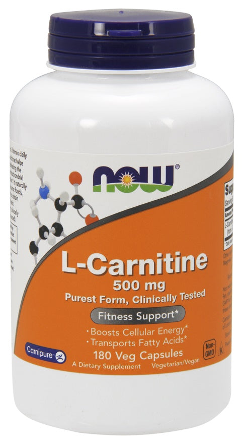 NOW Foods L-Carnitine, 500mg - 180 vcaps | High-Quality Amino Acids and BCAAs | MySupplementShop.co.uk