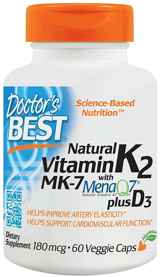 Doctor&#039;s Best Natural Vitamin K2 MK7 with MenaQ7 plus D3, 180mcg - 60 vcaps - Vitamins &amp; Minerals at MySupplementShop by Doctor&#039;s Best