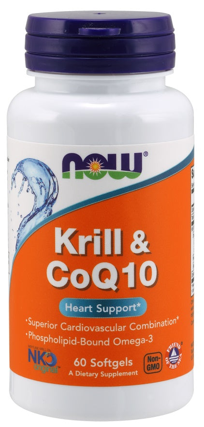 NOW Foods Krill &amp; CoQ10 - 60 softgels - Health and Wellbeing at MySupplementShop by NOW Foods