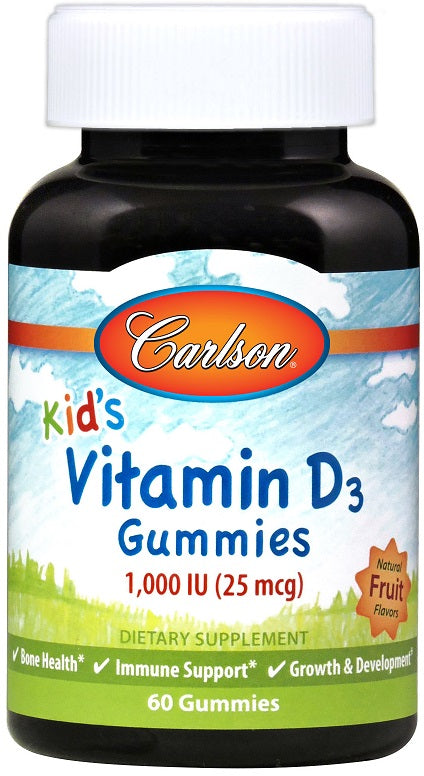 Carlson Labs Kid's Vitamin D3 Gummies, 1000 IU Natural Fruit - 60 gummies | High-Quality Health and Wellbeing | MySupplementShop.co.uk