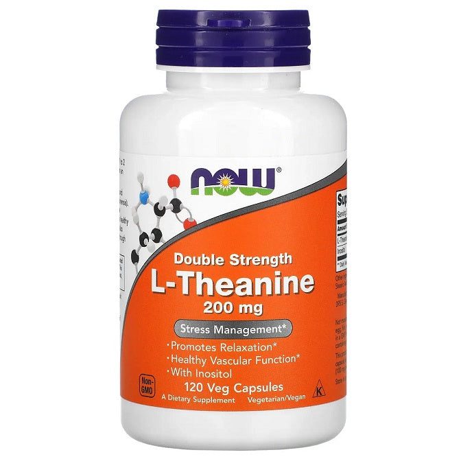 NOW Foods Double Strength L-Theanine, 200mg - 120 vcaps - Health and Wellbeing at MySupplementShop by NOW Foods