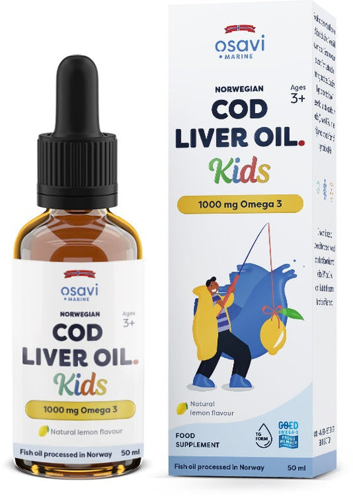 Osavi Norwegian Cod Liver Oil Kids, 1000mg Omega 3 (Lemon) - 50 ml. - Health and Wellbeing at MySupplementShop by Osavi